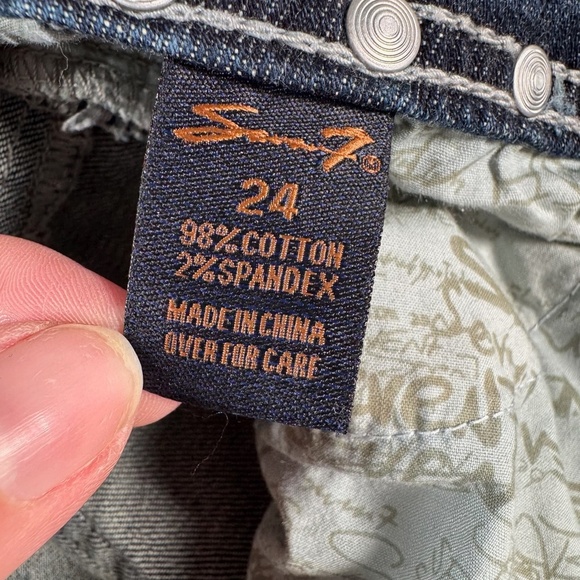 Seven 7 Jeans Womens 24 Blue Bootcut Mid Rise Dark Wash Stretch Distressed - Picture 4 of 12